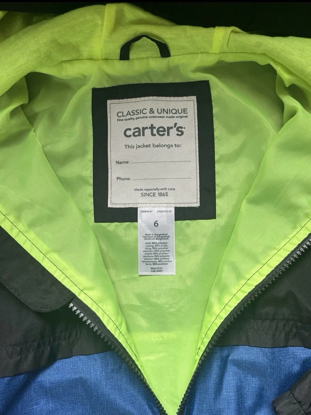 Carters Kids Windbreaker Jacket Size 6
